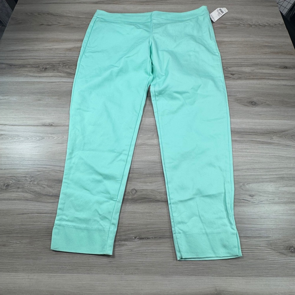NWT NY Collection Women's Aqua Capri Pants Size 18 Side Zip Cropped Casual‎